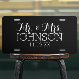 Solid Color Black Mr & Mrs Wedding Favors License Plate