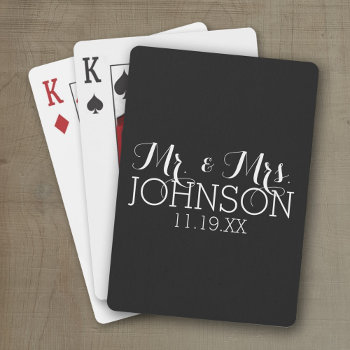 Solid Color Black Mr & Mrs Wedding Favors Playing Cards by JustWeddings at Zazzle