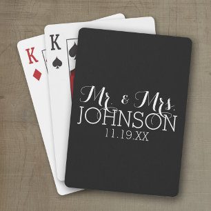 Solid Color Black Mr & Mrs Wedding Favors Poker Cards