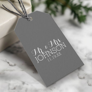 Solid Color Charcoal - Mr & Mrs Wedding Favors Gift Tags