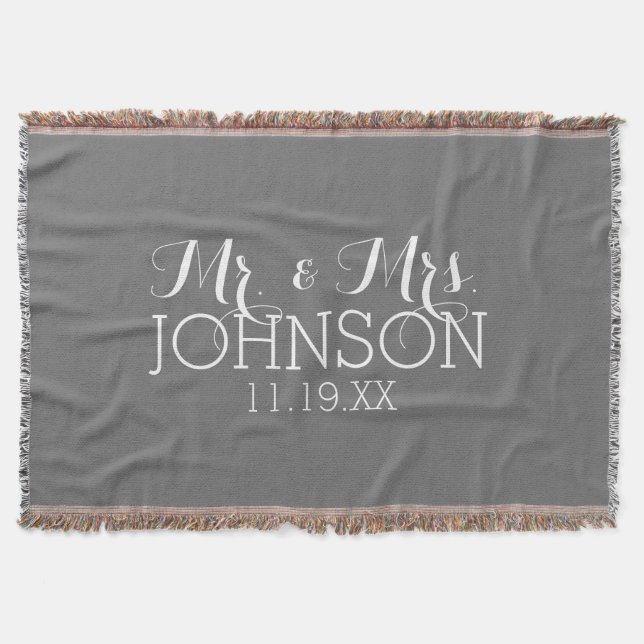 Solid Color Charcoal - Mr & Mrs Wedding Favors Throw Blanket (Front)
