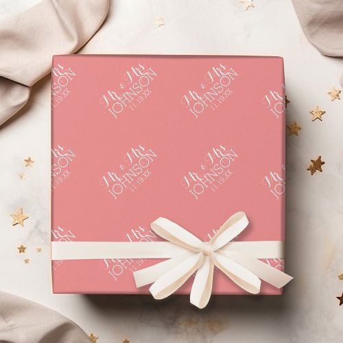 Solid Color Coral Peach _ Mr  Mrs Wedding Favors Wrapping Paper