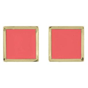 Solid Color: Coral Red Gold Cufflinks