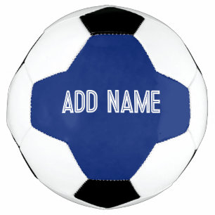 solid color dark blue  - add name  soccer ball