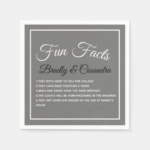 Solid color Dark gray Wedding Fun Fact Napkins