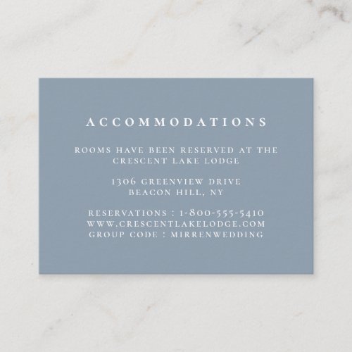 Solid Color Dusty Blue Wedding Accommodations Enclosure Card