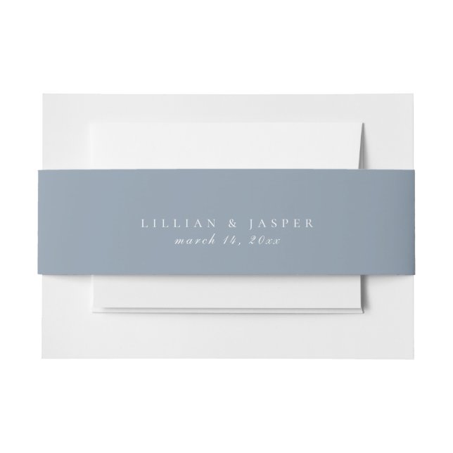 Solid Color Dusty Blue Wedding Invitation Belly Band (Front Example)