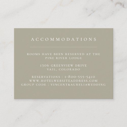 Solid Color Earthy Sage Wedding Accommodations Enclosure Card