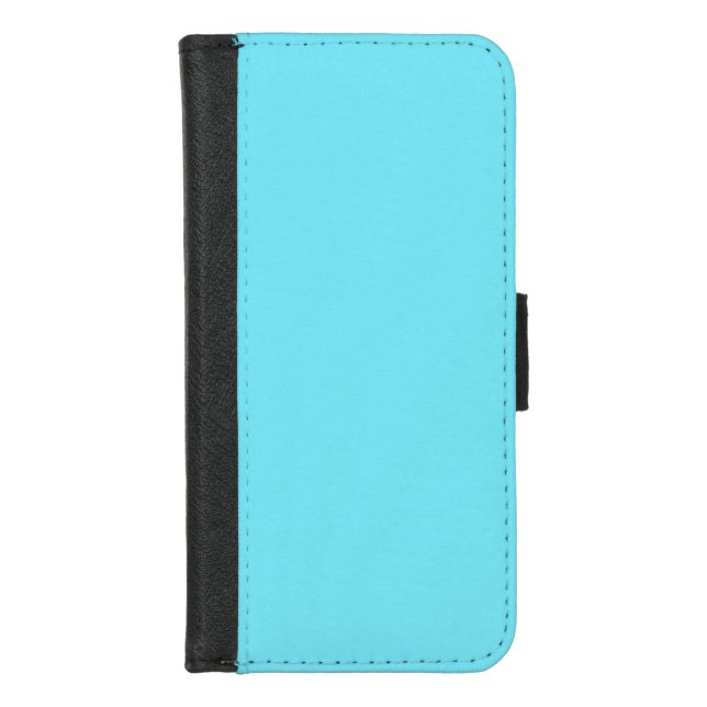 Solid color electric light aqua blue iPhone wallet case (Front)