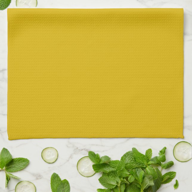 Solid color goldenrod plain mustard yellow kitchen towel (Folded)