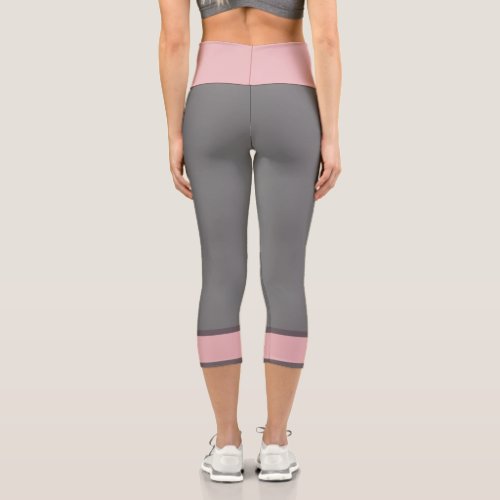 Solid Color Gray Stripe Line Pink Capri Leggings