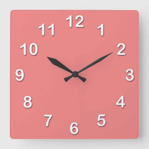 Solid Color Light Coral Square Wall Clock