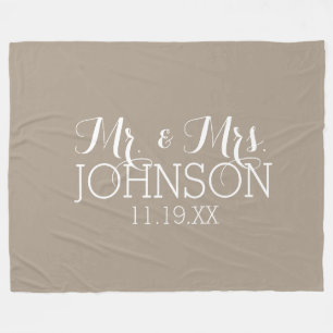 Solid Color Linen Beige - Mr & Mrs Wedding Favors Fleece Blanket