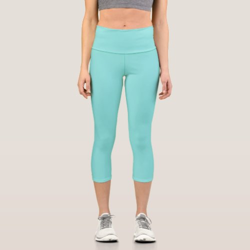 Solid color misty teal turquoise capri leggings
