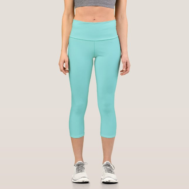 Solid color misty teal turquoise capri leggings (Front)