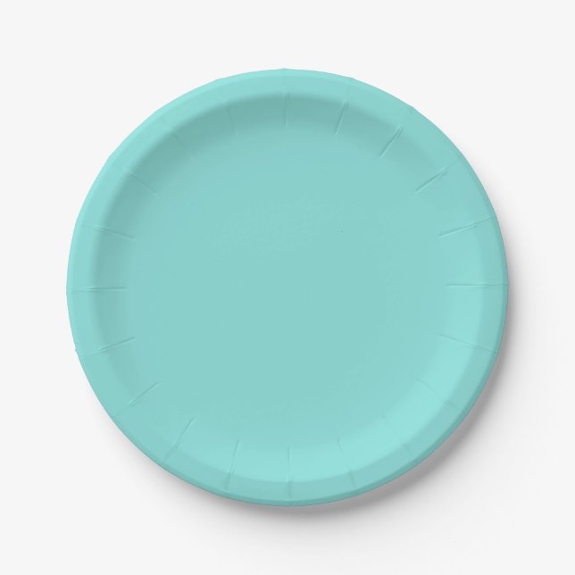 Solid color misty teal turquoise paper plates (Front)