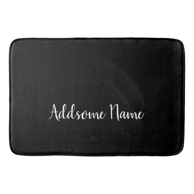 Solid Color Modern Basic Black Monogrammed Bath Mat (Front)