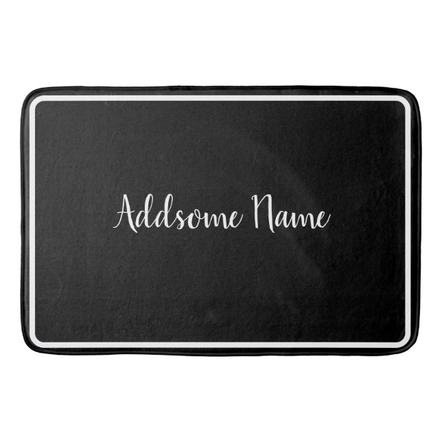 Solid Color Modern Basic Black Monogrammed Bath Mat (Front)