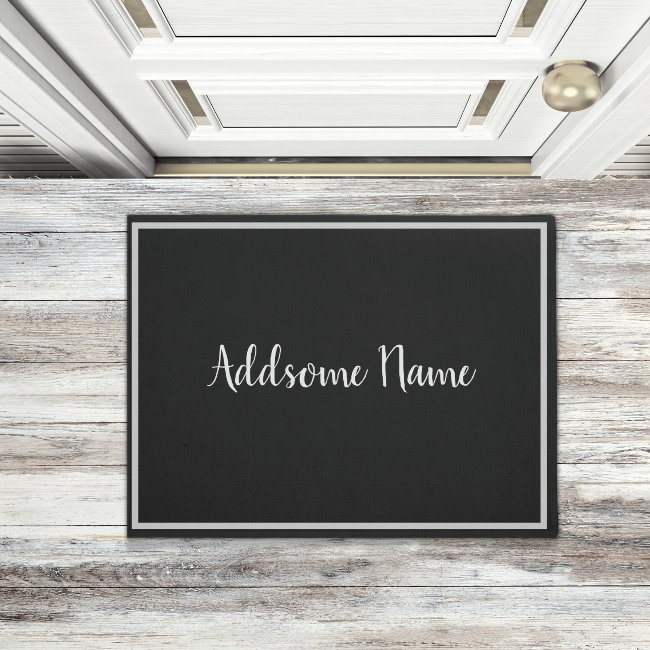 Solid Color Modern Basic Black Monogrammed Doormat