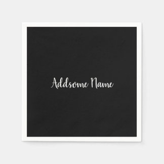Solid Color Modern Basic Black Monogrammed Napkins