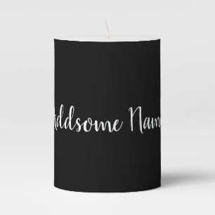 Solid Color Modern Basic Black Monogrammed Pillar Candle