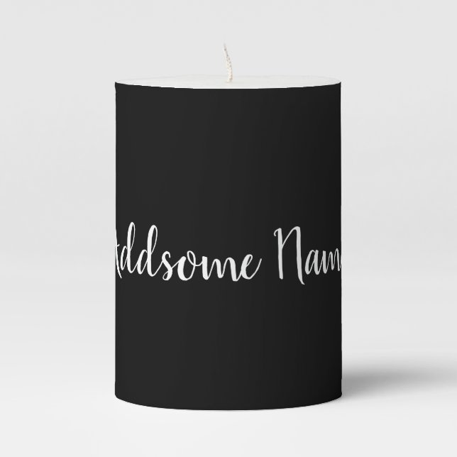 Solid Color Modern Basic Black Monogrammed Pillar Candle (Front)