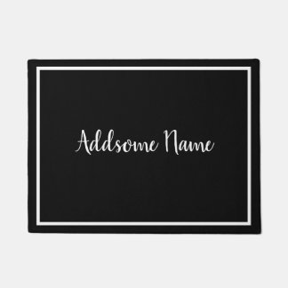Solid Color Modern Basic Black White Monogrammed Doormat