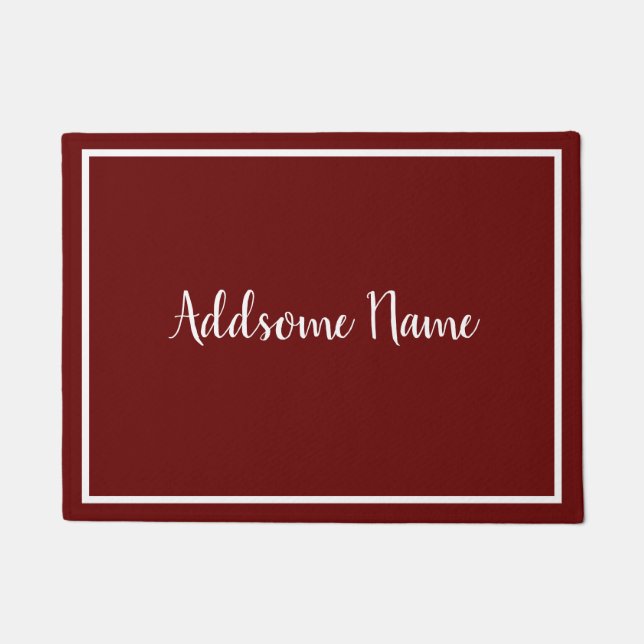 Solid Color Modern Basic Burgundy White Monogram Doormat (Front)