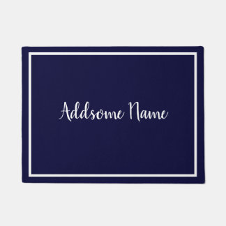 Solid Color Modern Basic Navy Blue White Monogram Doormat