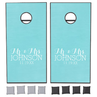 Solid Color Mr & Mrs Wedding or Anniversary Favor Cornhole Set