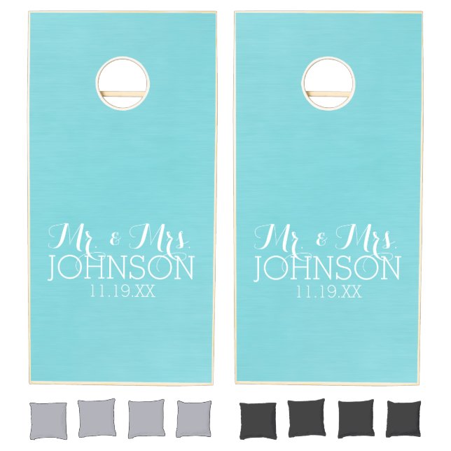 Solid Color Mr & Mrs Wedding or Anniversary Favor Cornhole Set (Set)