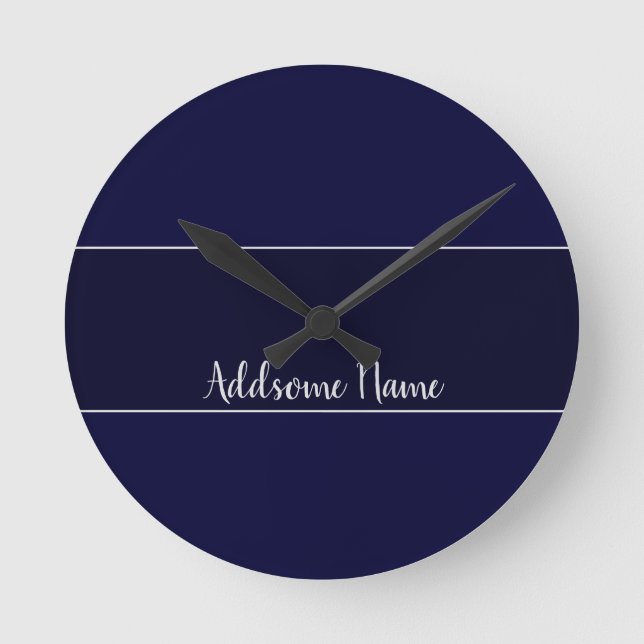 Solid color Navy Blue Modern Stylish Round Clock (Front)