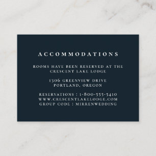 Solid Color Navy Blue Wedding Accommodations Enclosure Card