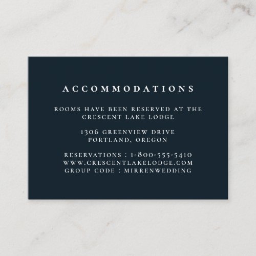 Solid Color Navy Blue Wedding Accommodations Enclosure Card