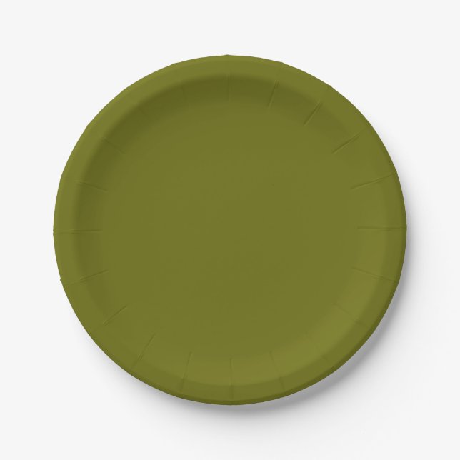 Solid color olive green paper plates (Front)