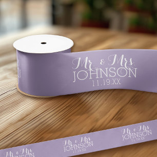 Solid Color Orchid Lavender Mr & Mrs Wedding Favor Satin Ribbon