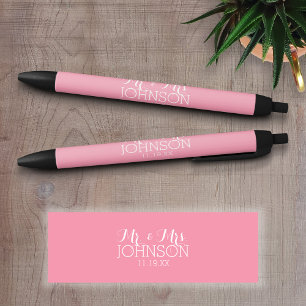 Solid Color Pastel Pink - Mr & Mrs Wedding Favors Pen