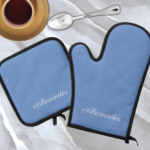 Solid Color Periwinkle Light Powder Blue Oven Mitt & Pot Holder Set