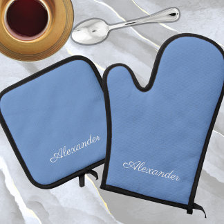 Solid Color Periwinkle Light Powder Blue Oven Mitt & Pot Holder Set