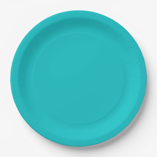 Solid color plain bright turquoise paper plates (Front)