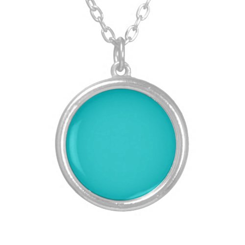 Solid color plain bright turquoise silver plated necklace