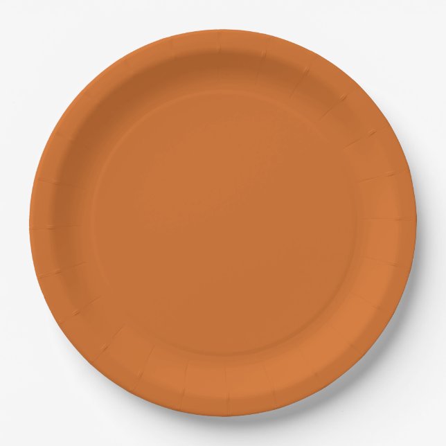 Solid color plain burnt orange cinnamon paper plates (Front)