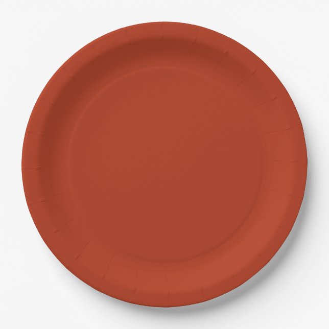 Solid color plain burnt orange red paper plates (Front)
