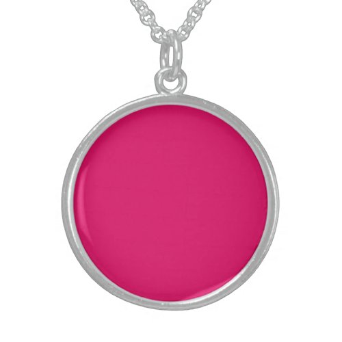 Solid color plain dark bright pink sterling silver necklace
