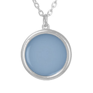 Solid color plain dusty blue pastel silver plated necklace