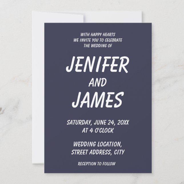 Solid color plain Evening dark Blue Invitation (Front)