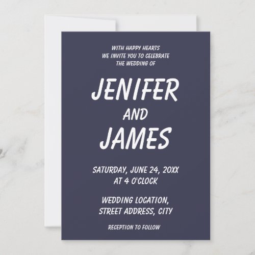 Solid color plain Evening dark Blue Invitation