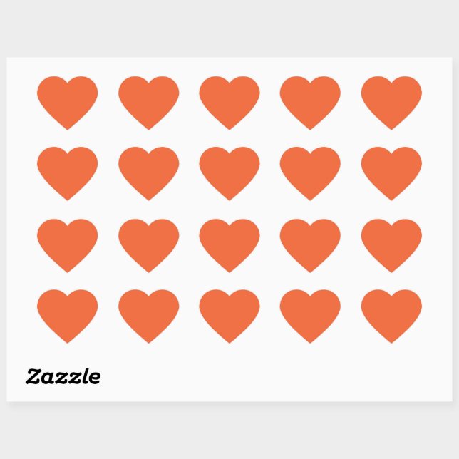 Solid color plain exotic orange red heart sticker (Sheet)