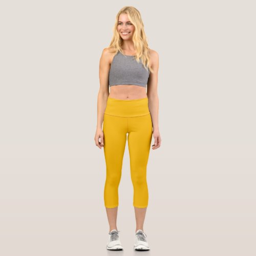 Solid color plain hot yellow freesia capri leggings