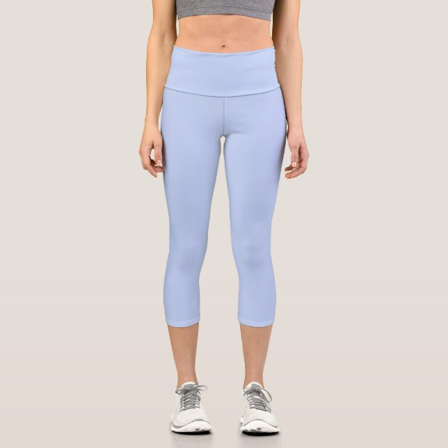Solid color plain periwinkle light blue capri leggings (Front)